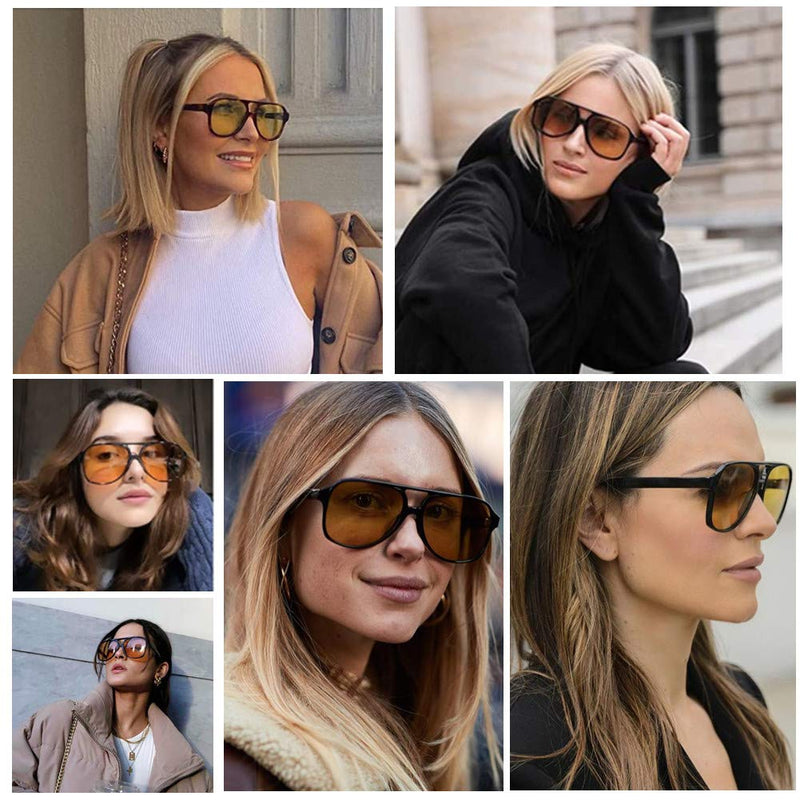 [Australia] - LASPOR Vintage Retro Sunglasses for Women and Men Large Frame Classic 70s Glasses Squared Aviator Shades UV400 Protection Black + Brown 