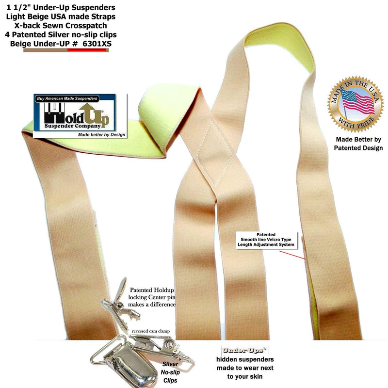 [Australia] - Holdup Suspender Company Hidden Undergarment X-back Beige Suspenders with No-slip Silver Clips 