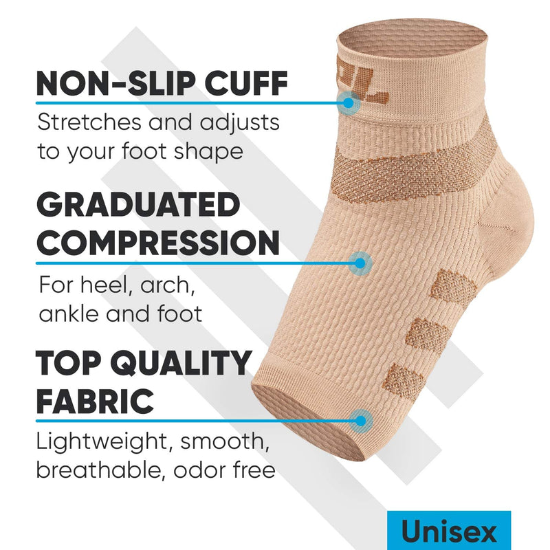 [Australia] - Powerlix Plantar fasciitis socks for Neuropathy (Pair) for Women & Men, Ankle Brace Support, Toeless Compression Socks & Foot Sleeve for Arch & Heel Pain Relief - Treatment & Everyday Use Large (1 Pair) Beige 