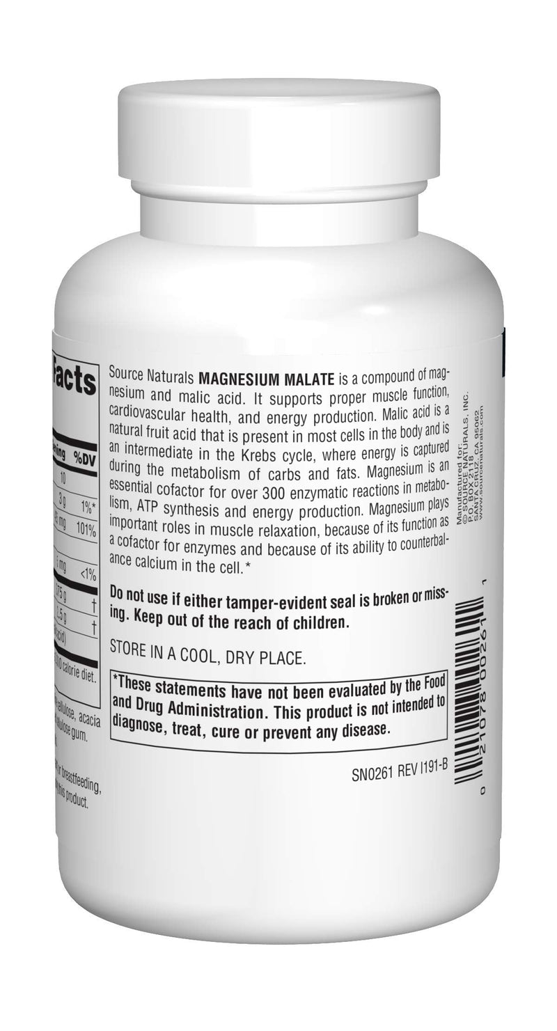 [Australia] - Source Naturals Magnesium Malate 3750 mg Per Serving Essential Magnesium Malic Acid Supplement - 90 Tablets 