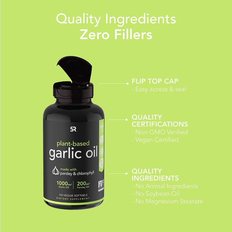 [Australia] - Odorless Garlic Oil Pills (1000mg) with Parsley & Chlorophyll | Non-GMO Verified, Vegan Certified & Gluten Free (150 PlantGels) 