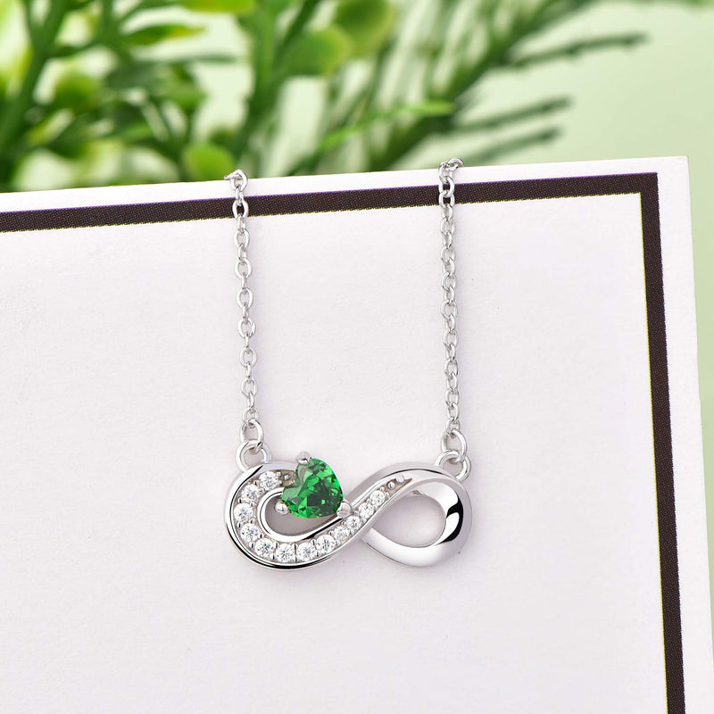 [Australia] - JO WISDOM 925 Sterling Silver Cubic Zirconia Infinity Heart Pendant Necklaces green 