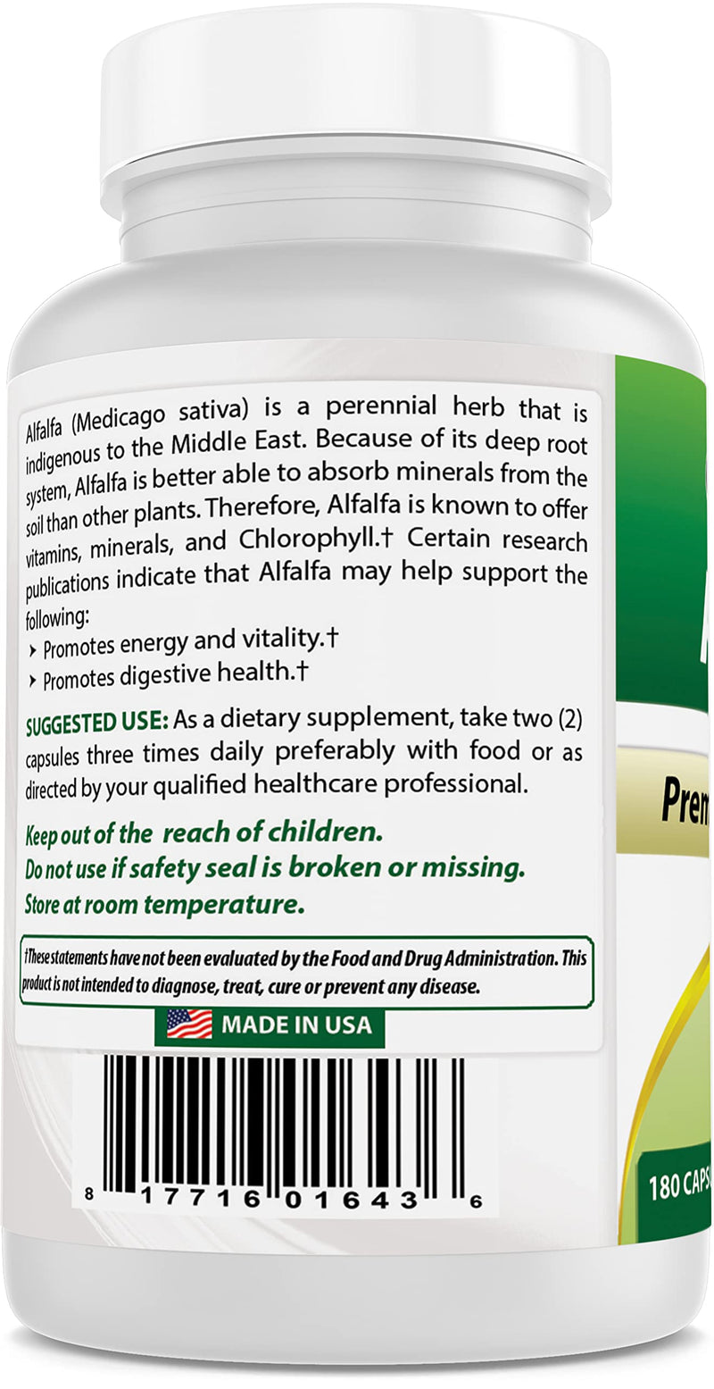 [Australia] - Best Naturals Alfalfa Green Super Food 500 mg 180 Capsules (180 Count (Pack of 1)) 180 Count (Pack of 1) 