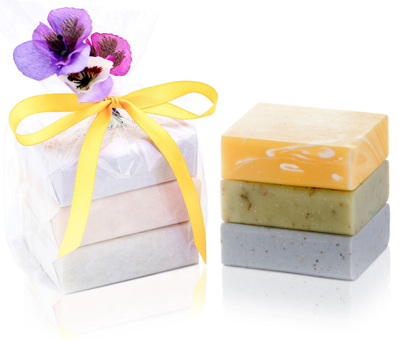 [Australia] - Organic Handmade Soap Set - by KEOMI NATURALS - Scented with Pure Essential Oils - 3 Full Size Bars - Comes Decoratively Boxed, Satin Bow & Floral Embellishment Gift Set 1 