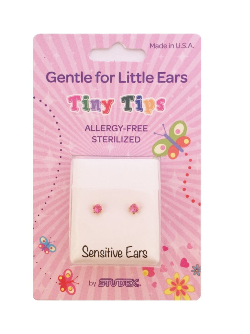 [Australia] - Studex Tiny Tips 3mm October/Rose CZ Birthstone Gold Plated Childrens Hypo-allergenic Stud Earrings 