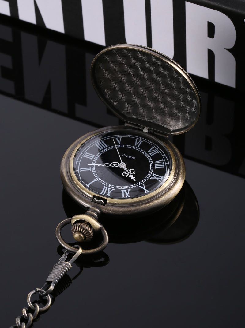 [Australia] - Hicarer Quartz Pocket Watch for Men with Black Dial and Chain Bronze 