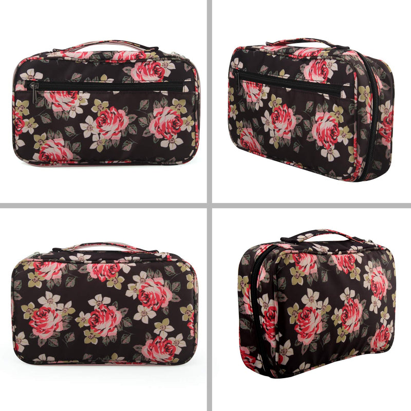 [Australia] - Professional Cosmetic Case Makeup Brush Organizer Makeup Artist Case with Belt Strap Holder Multi functional Cosmetic Bag Makeup Handbag for Travel & Home Gift (Peony Pattern) 