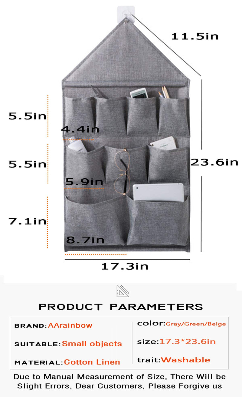 [Australia] - Over The Door Storage Pockets,Hanging Storage Bags Organizer Linen Cotton Fabric Wall Door Closet 9 Pockets Home Organizer for Bedroom & Bathroom by AARainbow (Gray, 9 pocket) Gray 