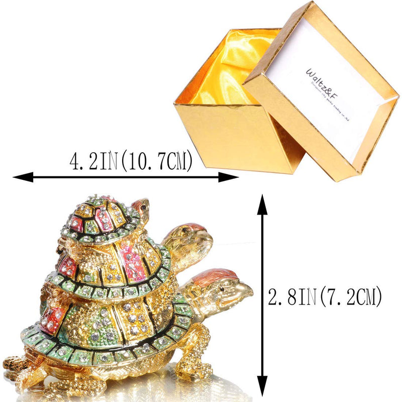 [Australia] - Waltz&F Three Generation Turtle Jeweled Trinket Box Hinged Hand-Painted Ring Holder Turtle Figurines Decoration 
