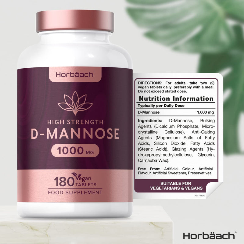 [Australia] - D-Mannose 1000mg | 180 Vegan Tablets | UTI & Cystitis Support for Men & Women | High Strength Natural Relief, Simple Sugar Supplement | Vegan/Vegetarian Friendly | No Artificial Preservatives 