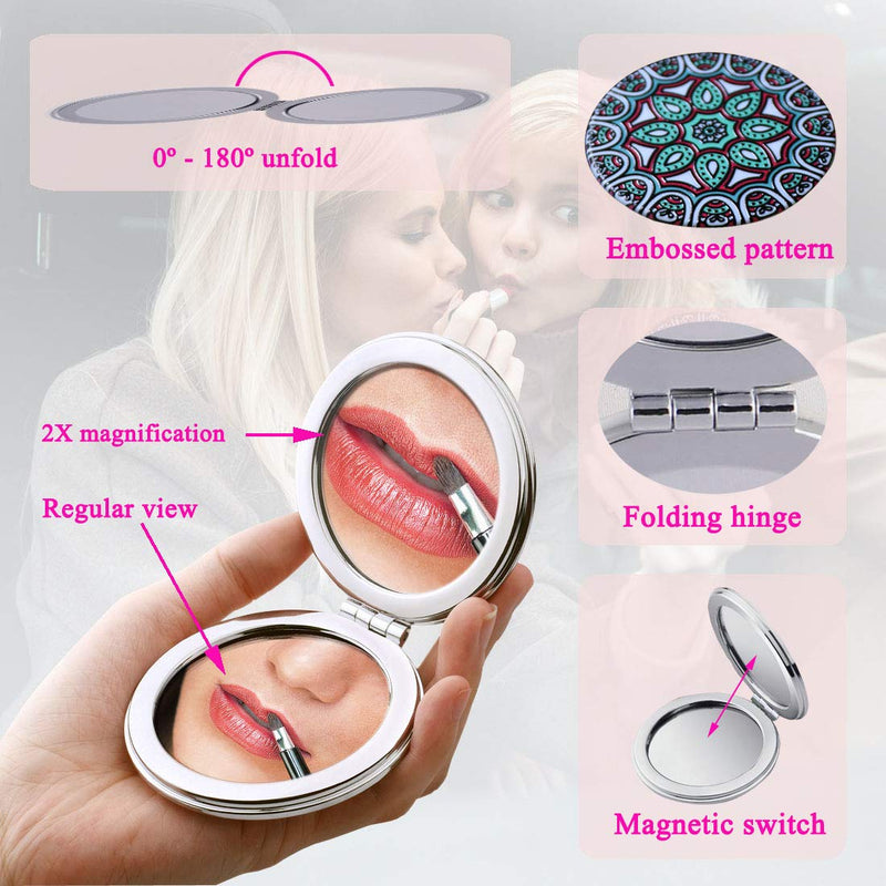 [Australia] - Beaufy Magnifying Travel Makeup Compact Mirror Small Pocket Purse Mirrors Bulk Handheld Folding Portable - Dual Beauty Mini Mirror for Women Girls Lady - Embossing Mandala Designs - 6 Pack 