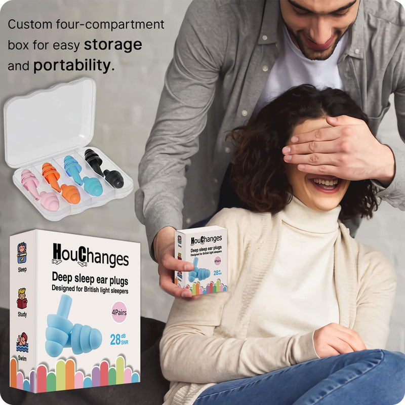 [Australia] - Ear Plugs for Sleep Soft Silicone Reusable, Earplugs for Sleeping Noise Cancelling(4Pairs) 4 Pairs EarPlugs 