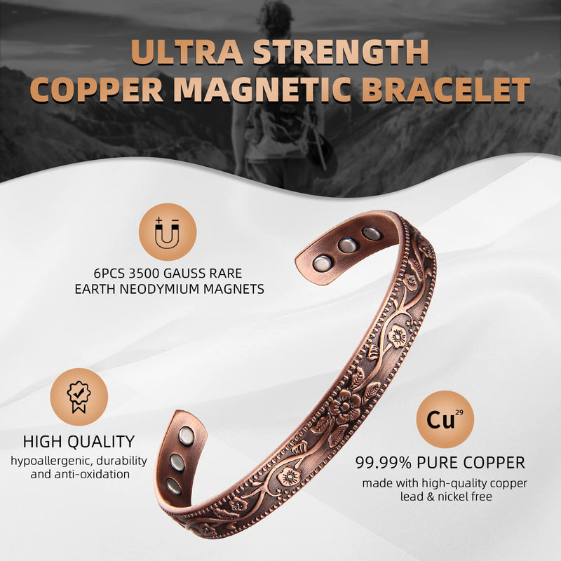 [Australia] - MagEnergy Copper Magnetic Bracelet for Women, 99.99% Pure Copper Cuff Bangle with 3500 Gauss Magnets, Adjustable Brazaletes with Jewelry Box (Copper) 