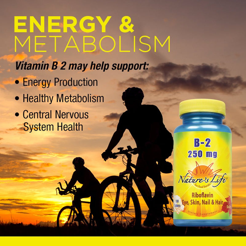 [Australia] - Nature's Life Vitamin B-2 250mg | Powerful Support for Healthy Skin & Metabolism | Easy-to-Swallow Tablets | Non-GMO & Vegetarian | 100ct 