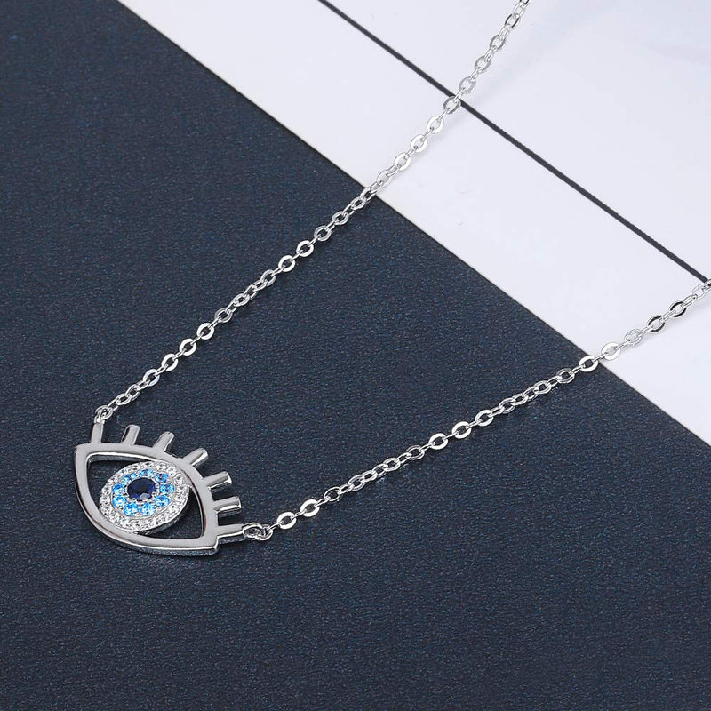 [Australia] - Evil Eye Necklace with 925 Sterling Silver Inside Rose Gold White Gold 14K Gold Plated Good Luck Pendant Necklace Cute Blue Sparkling CZ Cubic Zirconia Jewelry Gift for Woman Girls 