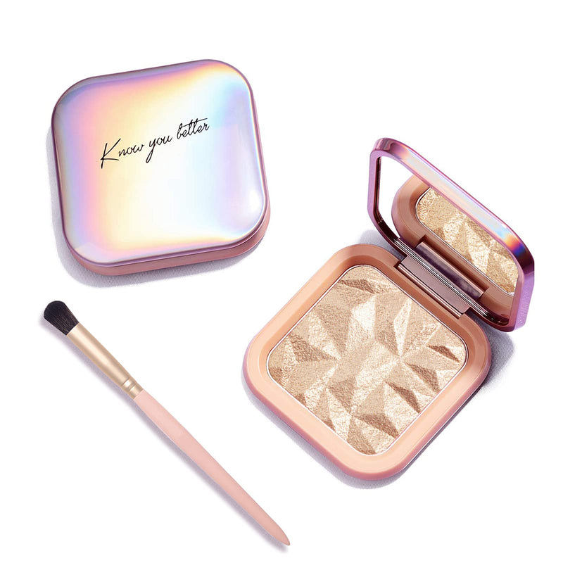 [Australia] - KYDA Face Highlighter Palette Kit,Shimmer Glitter Highlight Contouring Palette Natural Nude Shiny Contour Highlight Makeup Illuminator Highlighter Concealer Palette(with brush)-Beige Gold A-Beige Gold 