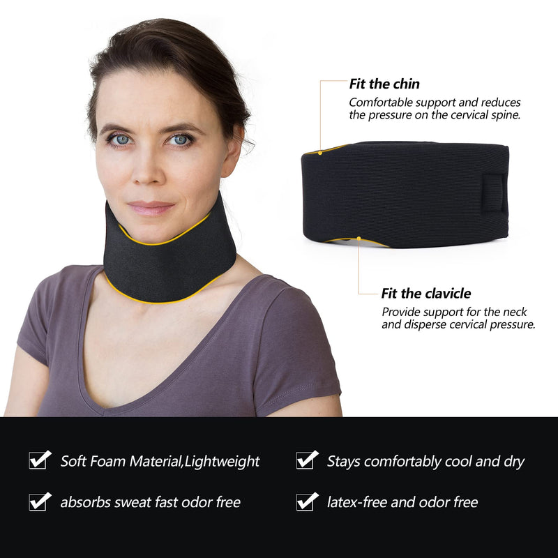 [Australia] - Soft Foam Neck Brace Universal Cervical Collar, Adjustable Neck Support Brace for Sleeping - Relieves Neck Pain and Spine Pressure, Neck Collar After Whiplash or Injury (Black, 3" Depth Collar, M) Black Average 3" Depth Collar Medium (13.3-15.7 Inch) 