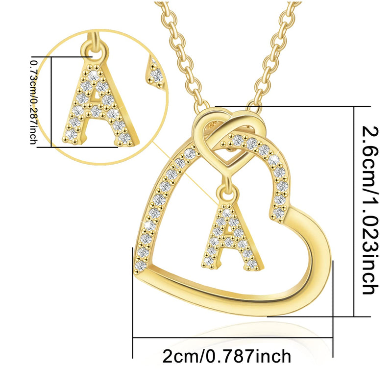 [Australia] - Heart Initial Necklace for Women, 14K Gold Plated Initial Necklace, Sterling Silver Initial Pendant Necklace, Cubic Zirconia Initial Necklace, Adjustable Letter Charm Necklace for Girls A 