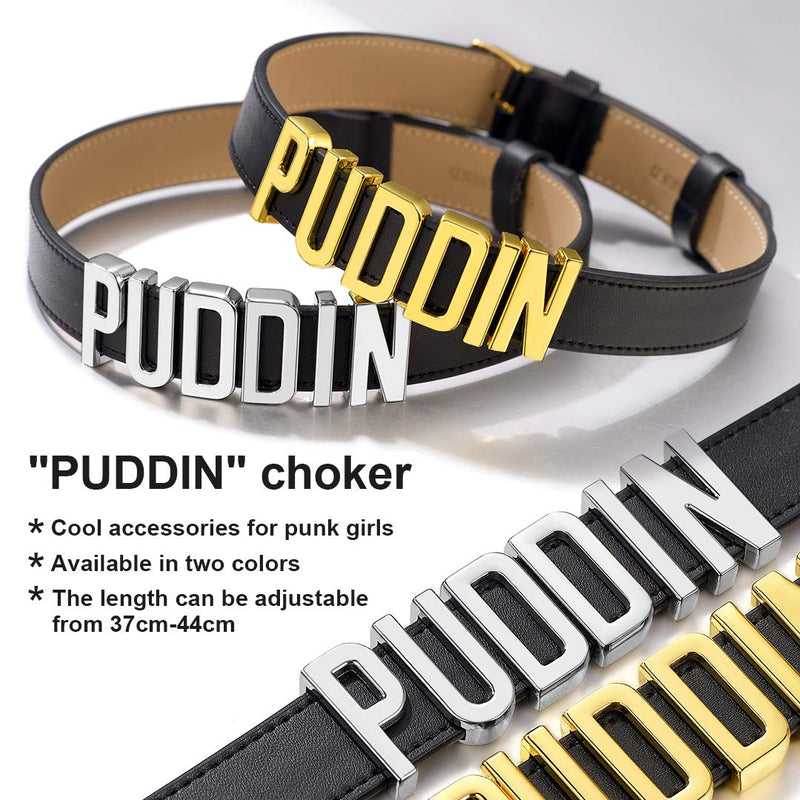 [Australia] - ChainsHouse Customized Choker Collar Necklace for Women Girls Charm/Thick Puddin/CZ Adjustable High Neck Custom Personalized Initials Name Leather Choker Necklace, Send Gift Box A: Gold Puddin Choker 