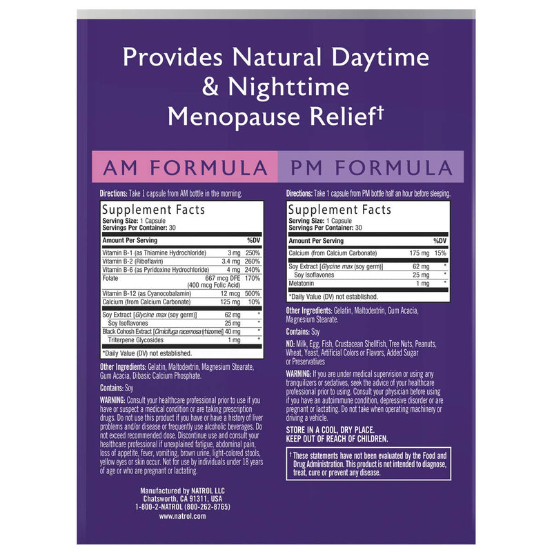 [Australia] - Natrol Complete Balance A.M./P.M. Capsules for Menopause Relief, Helps Relieve Hot Flashes and Night Sweats, Complete Day and Night Menopause Support, Provides Mood Support, 30 Count (Pack of 2) 