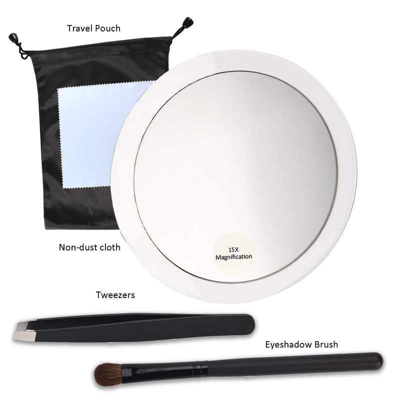 [Australia] - Magnifying Mirror with 3 Suction Cups, Use for Makeup Application, Tweezing, and Blackhead/Blemish Removal.Comes with 1PC Storage Bag, 1PC Tweezer, 1PC Reminder Card (6Inches,15X, Silver) 6Inches,15X Clear 