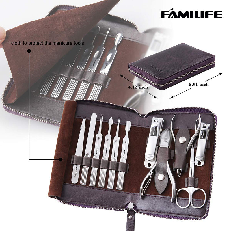 [Australia] - FAMILIFE L01 11 in 1 Stainless Steel Manicure Set with Box A-Dark Purple 
