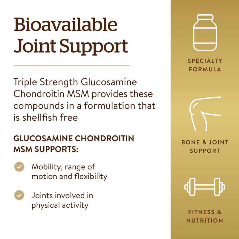 [Australia] - Solgar Triple Strength Glucosamine Chondroitin MSM, 120 Tablets - Promotes Healthy Joints, Supports Comfortable Movement - Shellfish Free - Gluten Free, Dairy Free - 60 Servings 120 Count (Pack of 1) 