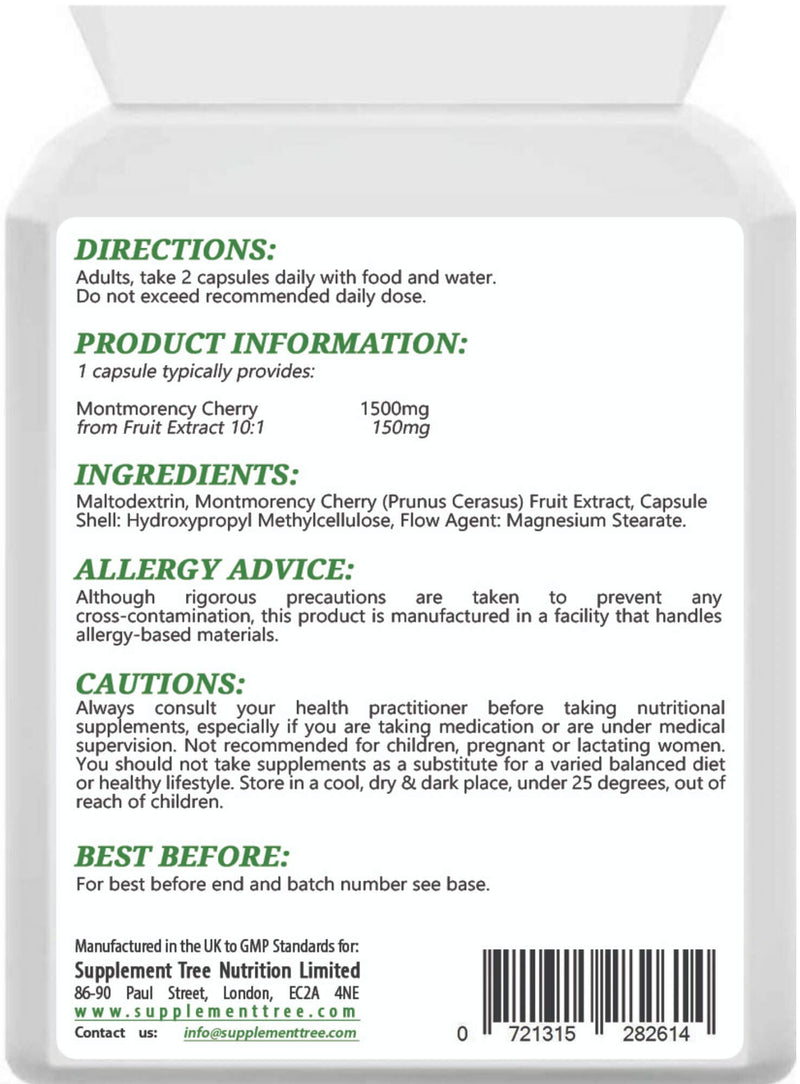 [Australia] - Montmorency Cherry Capsules 1500mg - 90 Vegan Capsules - High Strength Pure Freeze Dried Cherry Powder Extract - 3000mg Per Daily Serving - UK Manufactured 