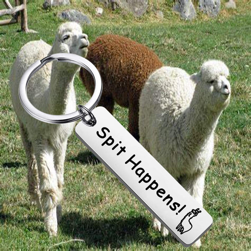 [Australia] - BEKECH Spit Happens Alpaca Keychain Funny Llama Jewelry Alpaca Themed Stainless Steel Keychain Cute Llama Gifts Mama Llama Gift for Alpaca Lovers Animal Jewelry Gift for Friends silver 