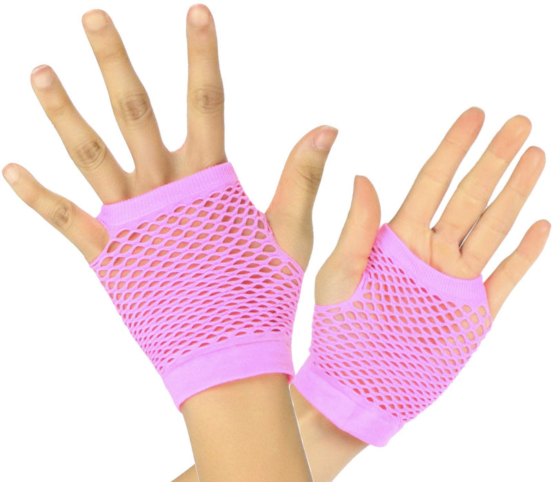 [Australia] - ToBeInStyle Women’s Vibrant Rave Wear Thick Diamond Net Fingerless Wrist Gloves One Size Regular Neonpink 