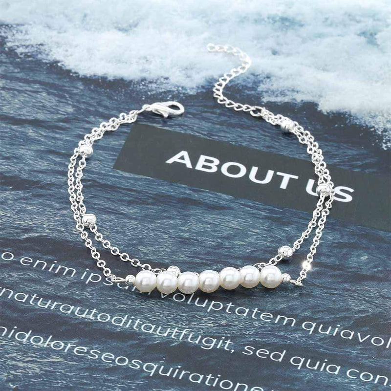 [Australia] - Olbye Pearl Anklet Bracelet Silver Layering Ankle Bracelet for Women and Girls Beach Wedding Foot Jewelry 