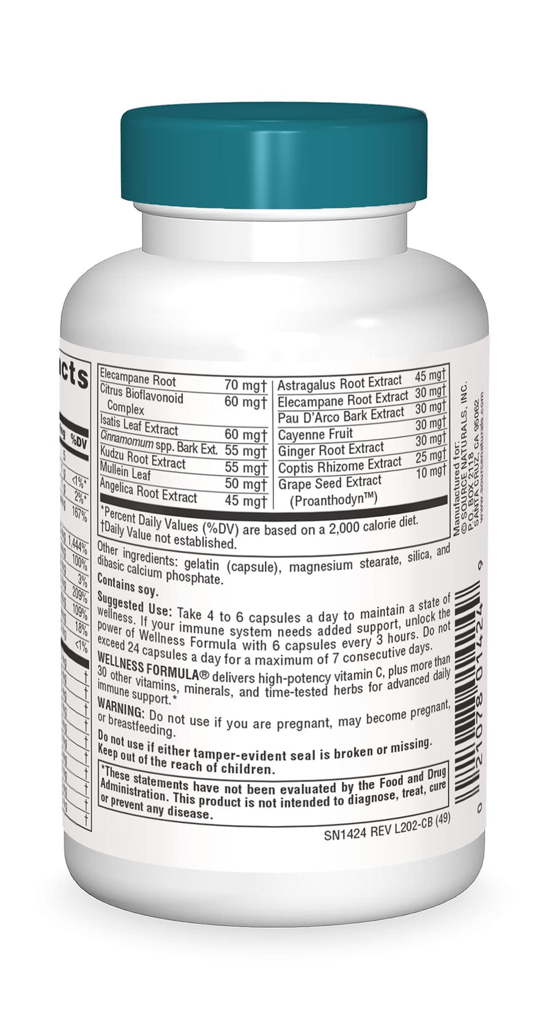 [Australia] - Source Naturals Wellness Formula Bio-Aligned Vitamins & Herbal Defense for Immune System Support - Dietary Supplement & Immunity Booster - 60 Capsules 
