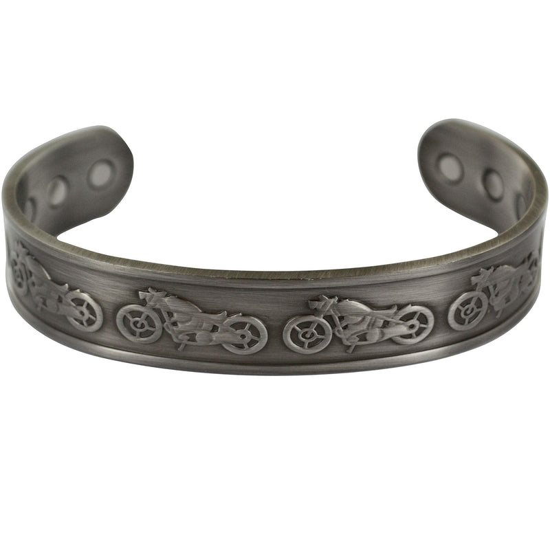 [Australia] - Pure Copper Magnetic Bracelet Mens Womens High Strength 6 Magnets Pewter Grey Motorbike Design Celtic Gift Pouch Included 