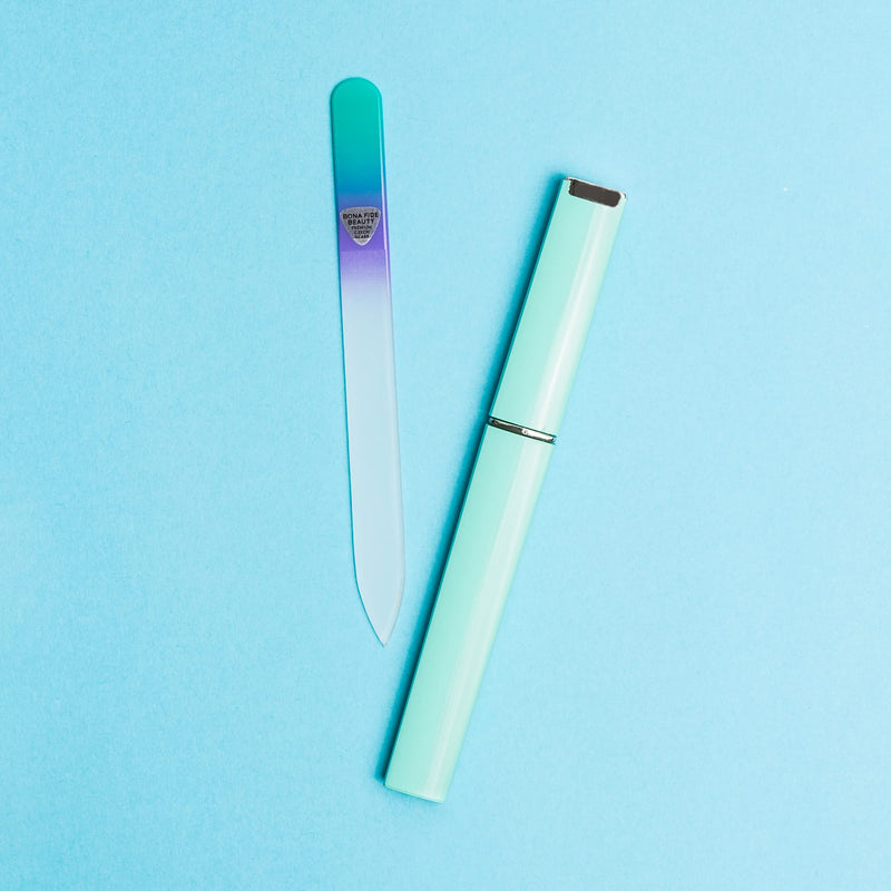 [Australia] - Glass Nail File with Case, Czech Glass Fingernail Files, Manicure Nail File for Natural Nails, Expert Precision Filing + Smooth Finish - Bona Fide Beauty Pastel Premium Nail Filer Pastel Aqua/Violet 