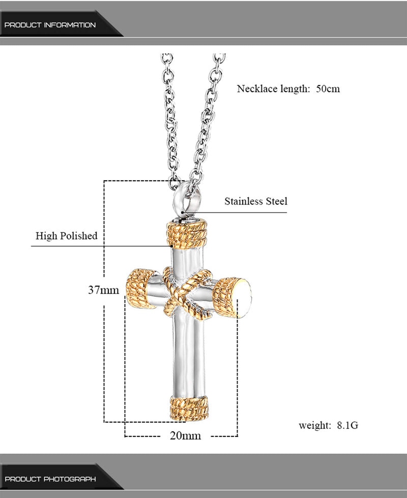 [Australia] - Suxerlry Cross Cremation Urn Necklace for Ashes Stainless Steel Memorial Pendant Keepsake Jewelry Gold 