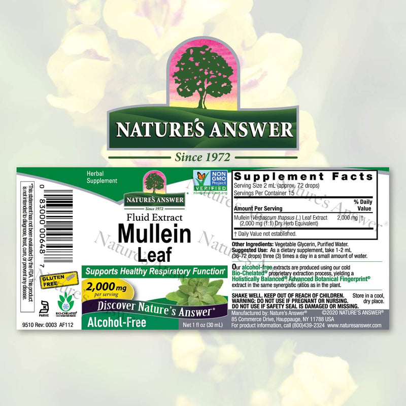 [Australia] - Nature's Answer Mullein Leaf | Herbal Supplement | Supports Healthy Respiratory Function & Healthy Mucous Membranes | Non-GMO & Kosher | Gluten-Free & Alcohol-Free 1oz 1 Fl Oz (Pack of 1) 