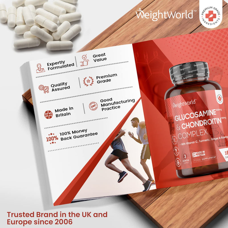 [Australia] - Glucosamine and Chondroitin High Strength - 180 Capsules (3 Month Supply) - Glucosamine Complex with Ginger, Vitamin C, Turmeric, Rosehip - Glucosamine Sulphate 2KCL Bone & Joint Supplements - UK Made 