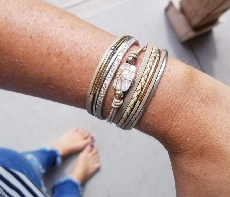 [Australia] - GelConnie Baroque Pearl Leather Cuff Bracelet Multi Strand Wrap Bracelets Magnetic Bohemian Bracelet for Women, Wife, Sister Style LPB325-Beige 
