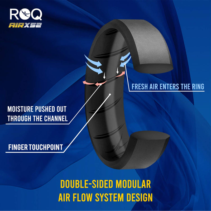 [Australia] - ROQ Silicone Wedding Rings for Men - Breathable Multipacks of 1/4/6 Mens Silicone Rubber Bands with Comfort Fit Airflow Design - 8mm Beveled Dark Silver, Black, Grey, Black-Blue Camo 7.5 - 8 (17.3mm) 