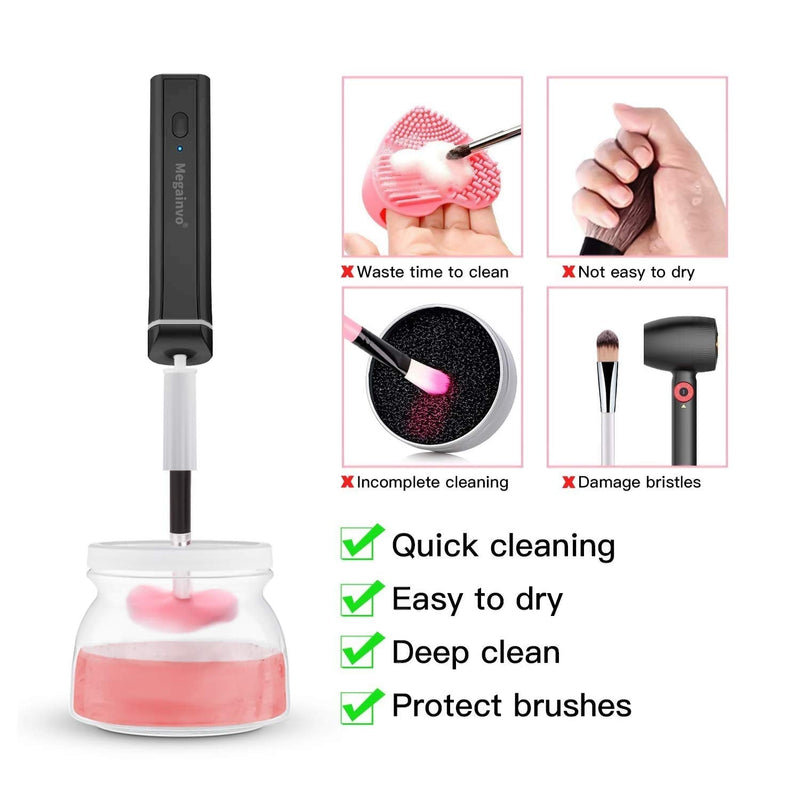 [Australia] - Megainvo Makeup Brush Cleaner and Dryer Electric Brushes Cleaners,Fast Deep Clean and Dry, 360¬∞Automatic Spinner USB Rechargeable Make-up Washer Tools Set with 5 holders(Black) Black 