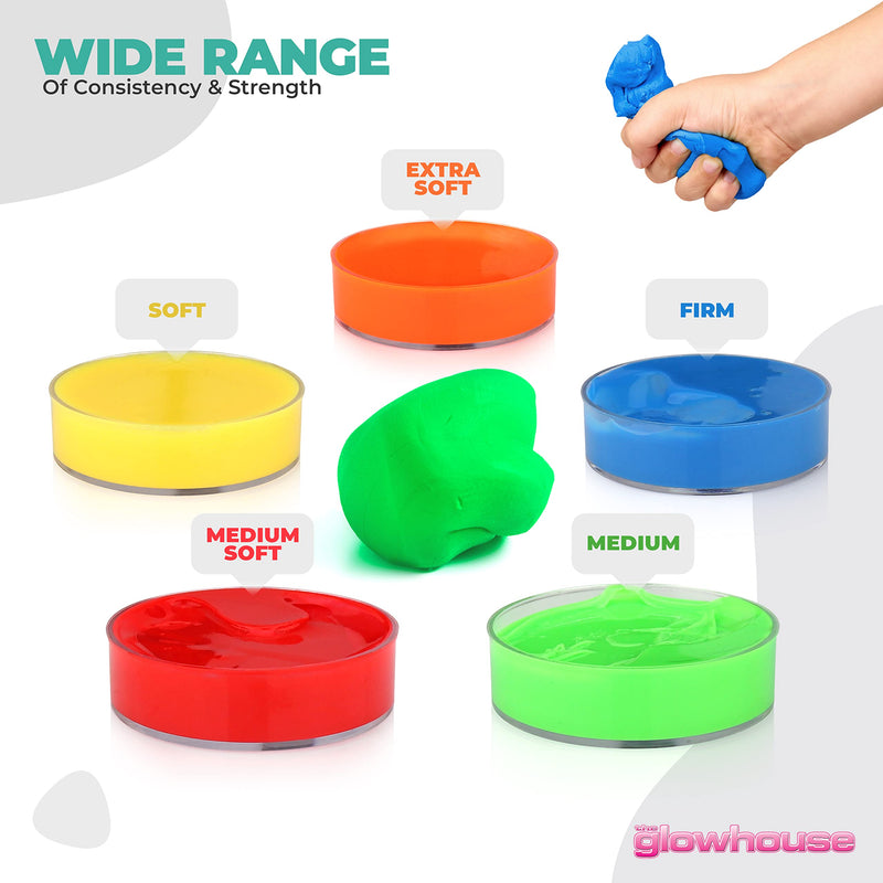 [Australia] - Premium Set of 5 x Therapy Putty Squeezable Non-Toxic, Hand Exercise, Anti-Stress - 5 Strengths for Adults & Children 57g Colour Coded Tubs 