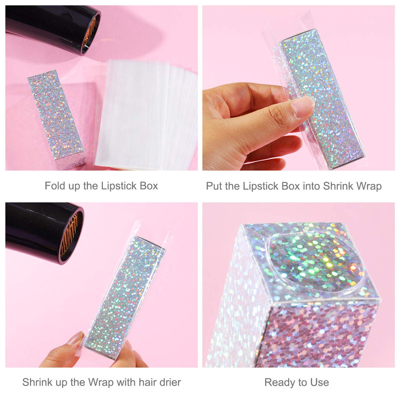 [Australia] - 50 Pieces Empty Lip Gloss Boxes Holographic Lipstick Perfume Essential Oil Packaging Boxes with 50 Pieces Clear Shrinkable Film Shrink Wrap Film for DIY Lip Gloss Wrapping Small Gift Packaging 