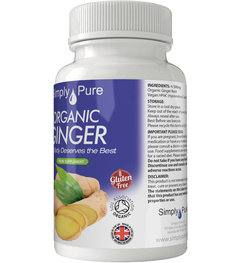 [Australia] - Simply Pure Organic Ginger Capsules x 90, 500mg, 100% Natural Soil Association Certified, Gluten Free, GM Free and Vegan. 