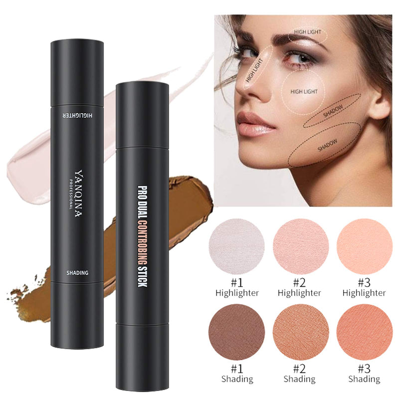 [Australia] - 2 in 1 Highlighter Stick & Shading Contour Stick, Double-Head Make up Highlighter Stick Concealer Contouring Stick for Face, Body (Ivory+Dark brown) Ivory+Dark brown 