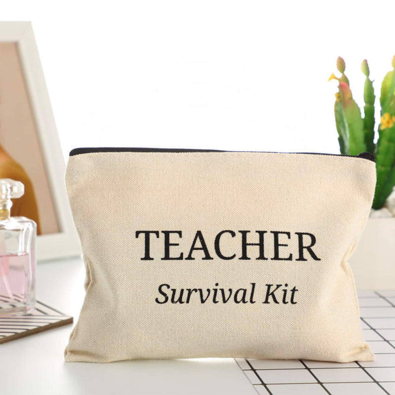 [Australia] - 16 Pieces Teacher Makeup Bag Multipurpose Cosmetic Bag Teacher Pencil Case Bags Travel Toiletry Pouch Teacher Gift Canvas Bags with Zipper for Women Teacher (Survival Kit) Survival Kit 