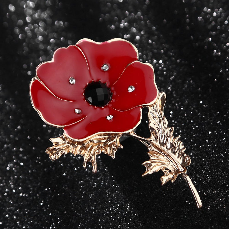 [Australia] - YAVONA (Pack of 2) Crystal Flowers Poppy Brooches Pins for Hero Soldier Remembrance Day Gifts Jewelry Red 