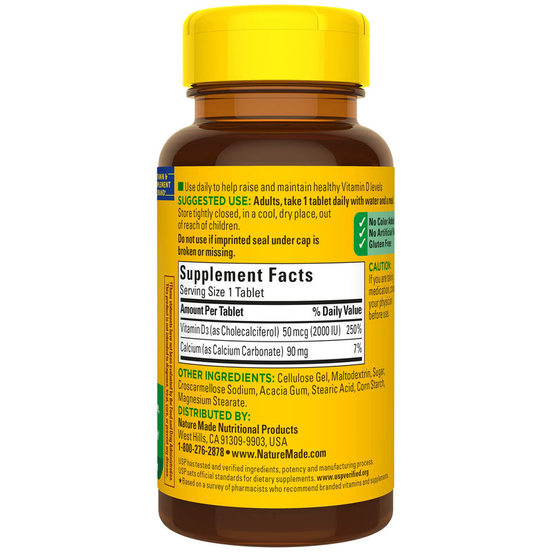 [Australia] - Nature Made Vitamin D3, 100 Tablets, Vitamin D 2000 IU (50 mcg) Helps Support Immune Health, Strong Bones and Teeth, & Muscle Function, 250% of the Daily Value for Vitamin D in One Daily Tablet 100 Count (Pack of 1) 