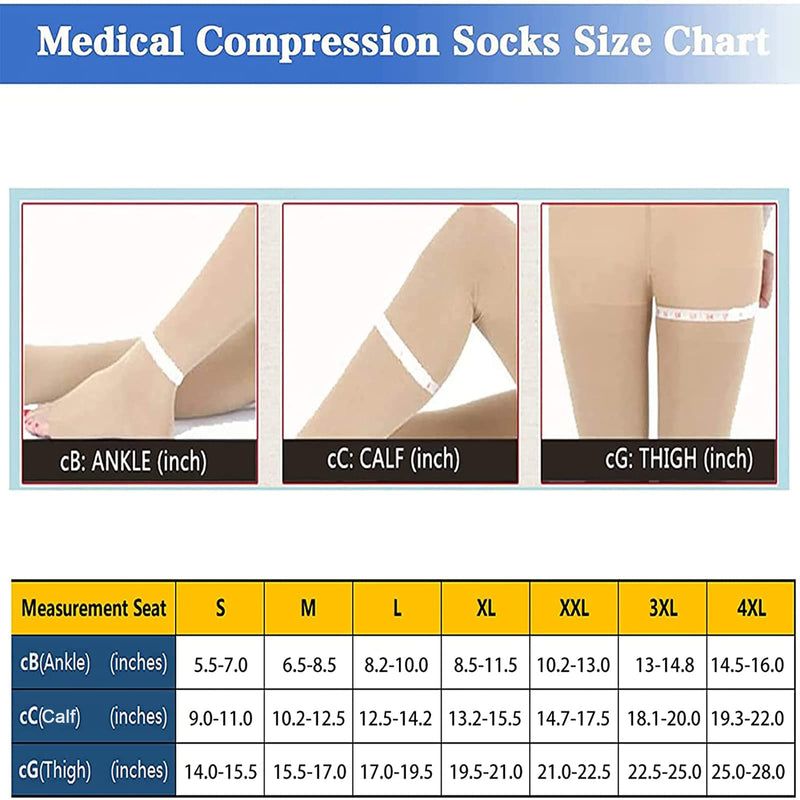 [Australia] - Thigh High 20-32 mmHg Compression Stocking Toeless Compression Socks for women & men circulation with Silicone Dot Band Beige Large (1 Pair) 