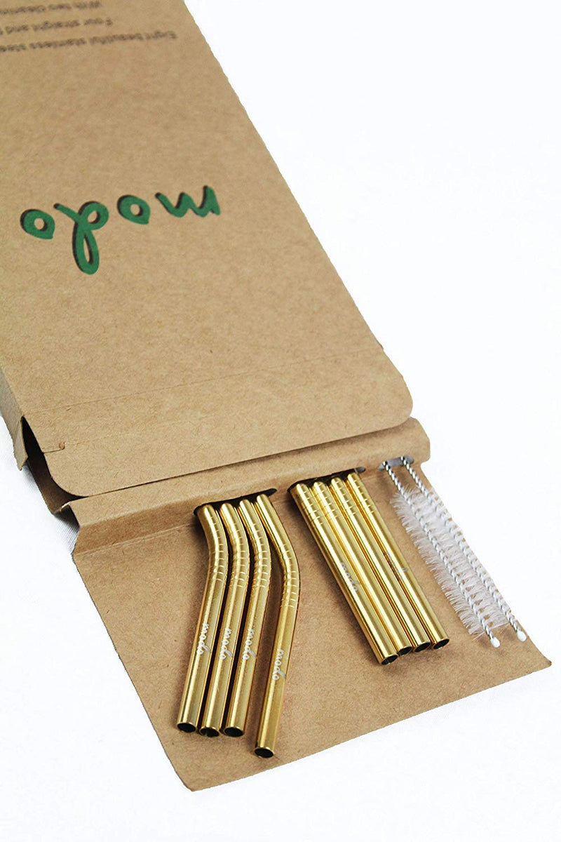 [Australia] - Stainless Steel Straw, Gold Eco Friendly Reuseable Metal Drinking Straws 8.5 inch with 2 Cleaning Brush (8 Pack – 4 Straight – 4 Curved) 