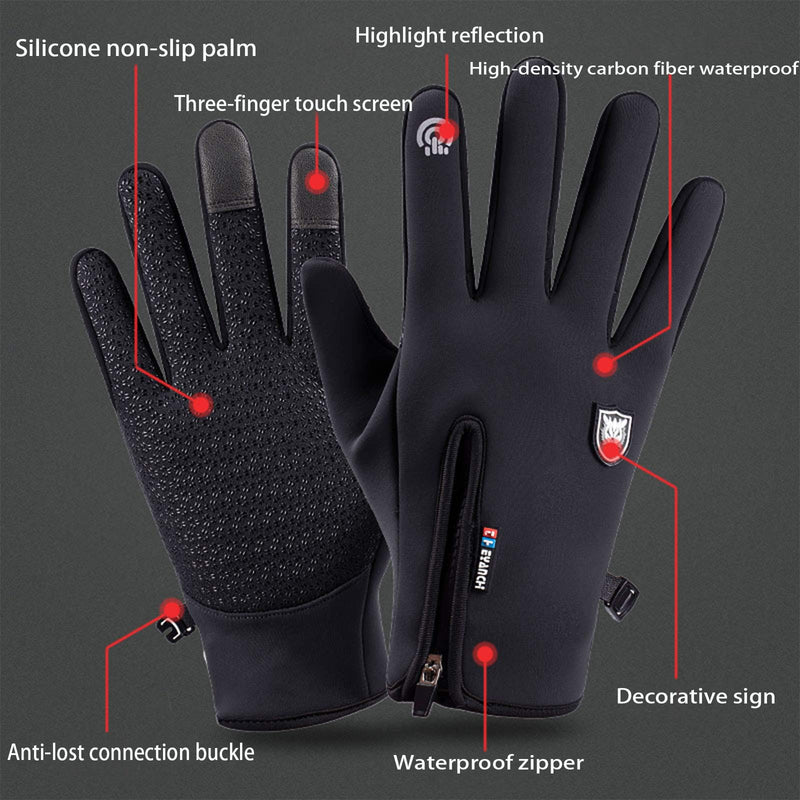 [Australia] - Men Winter riding ski gloves mountaineering motorcycle windproof and waterproof touch screen texting warm gloves Small Black 